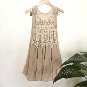 Altar'd State tan crochet/lace tank dress